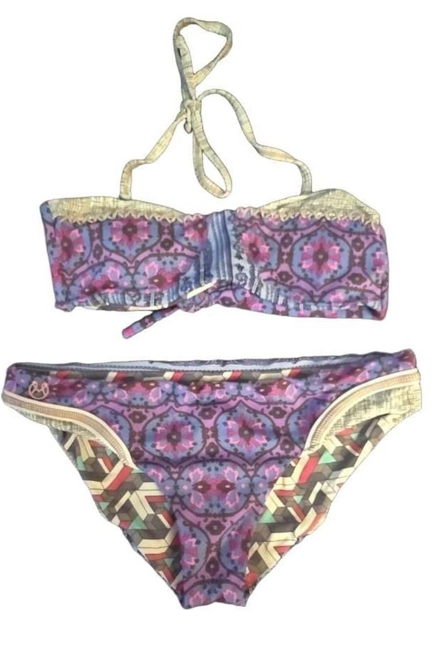 Maaji Reversible Bikini Set Bandeau Top and Bottoms Purple Geometric